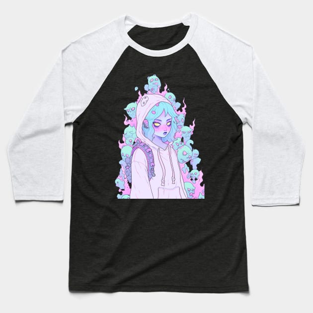 Pastel Goth Hunted Witchy Girl Baseball T-Shirt by DarkSideRunners